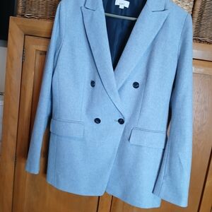 LOFT Light Blue Double-Breasted Wool-Blend Blazer